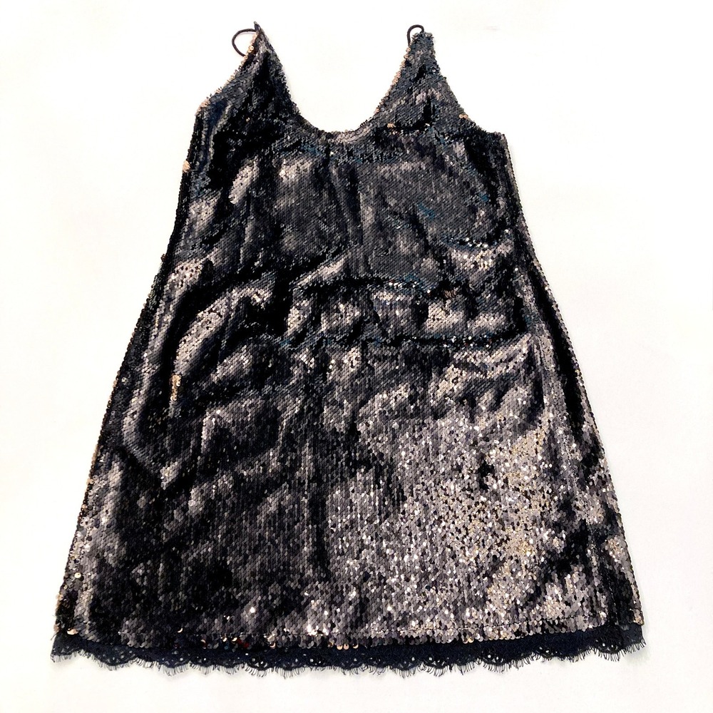 Free People Intimately Sequin Mini Dress Flip Black Gold Lace‎ Womens Medium